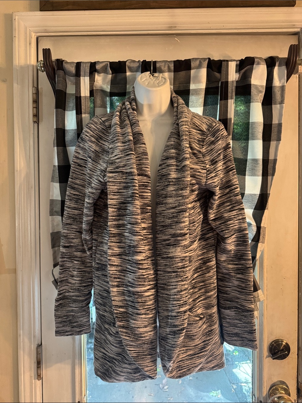 Lucky Lotus Open-Front Black & White Space-Dye Cardigan Sweater Medium